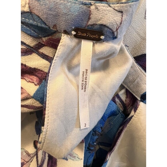 Free People Tegan White Blue Floral Long Sleeve Keyhole Short Mini Dress Size 2 - Picture 3 of 6